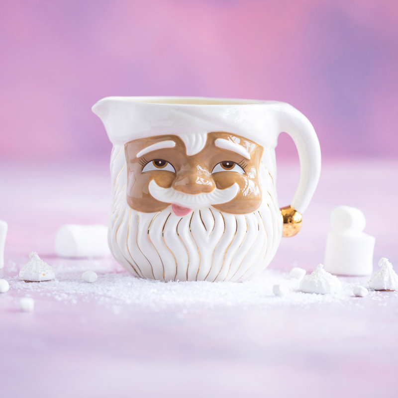 Carafe Papa Noel brun, céramique, 9,75 po, Rose / brun clair / or