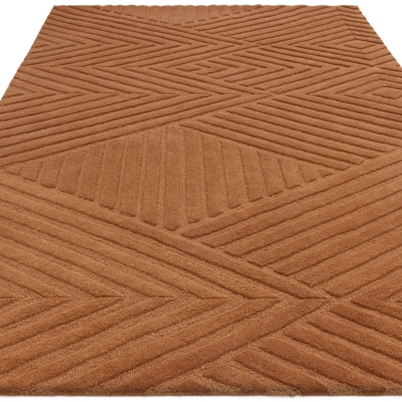Berthamae Geometric Handmade Hand Tufted Orange Area Rug, Rectangle 200 x 290cm