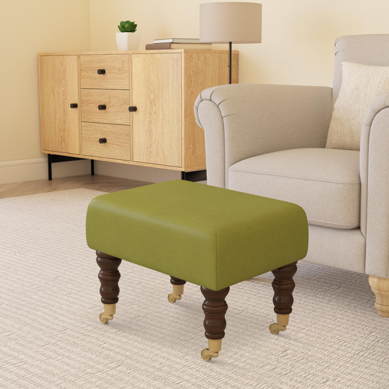 Acierno Natural Wood Caster Leg - Faux Leather, Brown, Lime Green