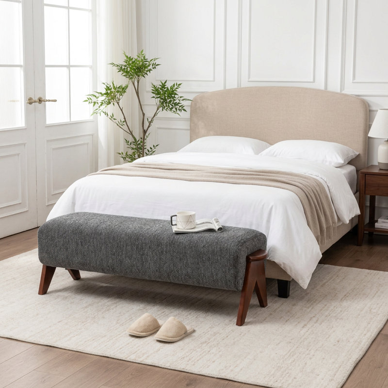 Karsen Upholstered Bench With Solid Wood Leg, Dark Gray