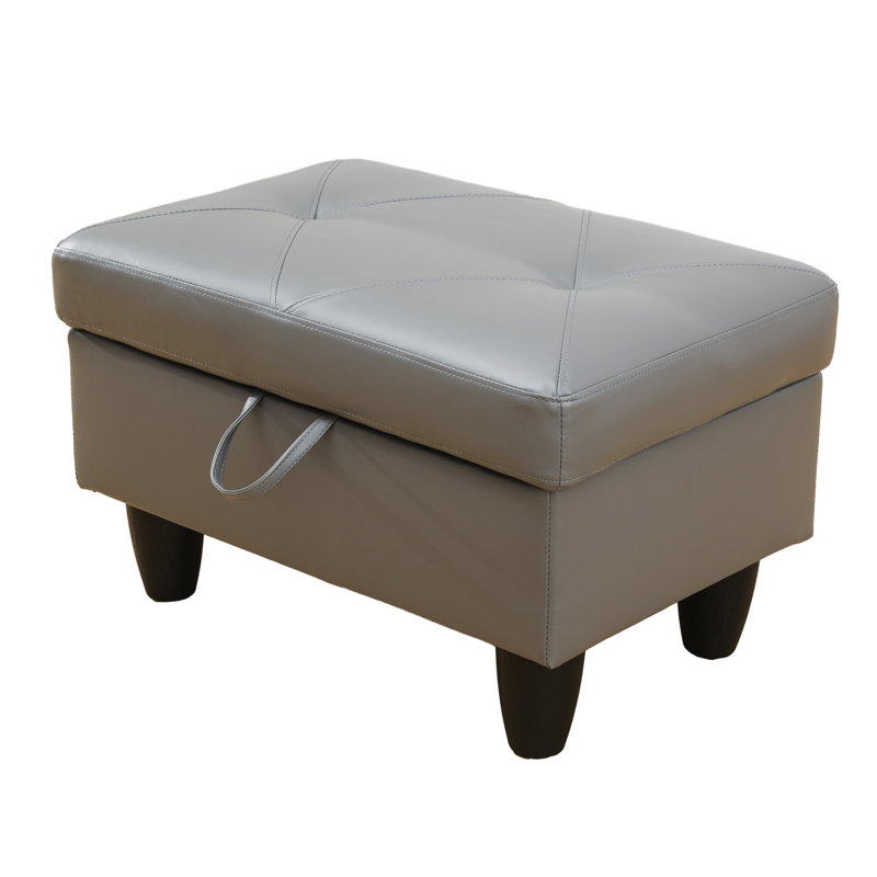 Keevha 28.5''Wide Rectangle Solid Colour Storage Ottoman, Gray Faux Leather