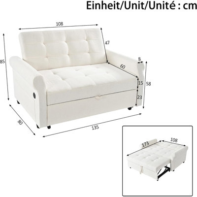 Jaxenor 2 Seater Pull Out Sofa Bed, Convertible Sleeper Sofa, Double sofa Bed with Side Storage Pocket, Rolling Casters, Fold Out Guest Couch for Small Apartment, Living Room & Guest Room