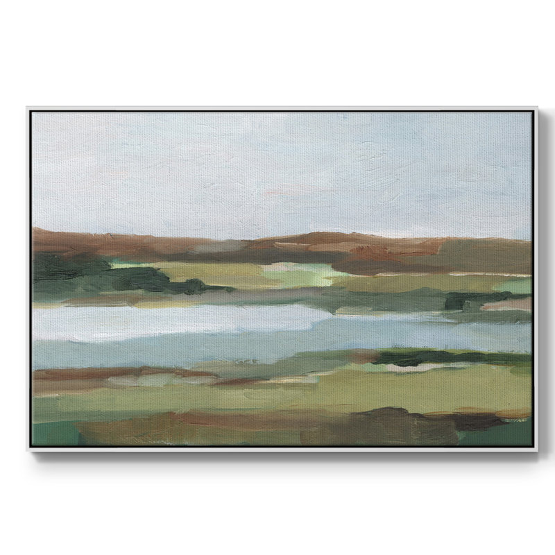 Autumn River Crossing II, reproduction d'art sur toile, H 17 po x l 25 po x P 2 po, Toile encadrée flottée blanche