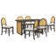 Ensemble de table de salle à manger 7 pièces Farmhouse pour table de salle à manger rectangulaire de 6 à 59,8 po avec placage de chêne vieilli et 6 chaises en rotin, mobilier de cuisine rustique pour la salle à manger-274659899