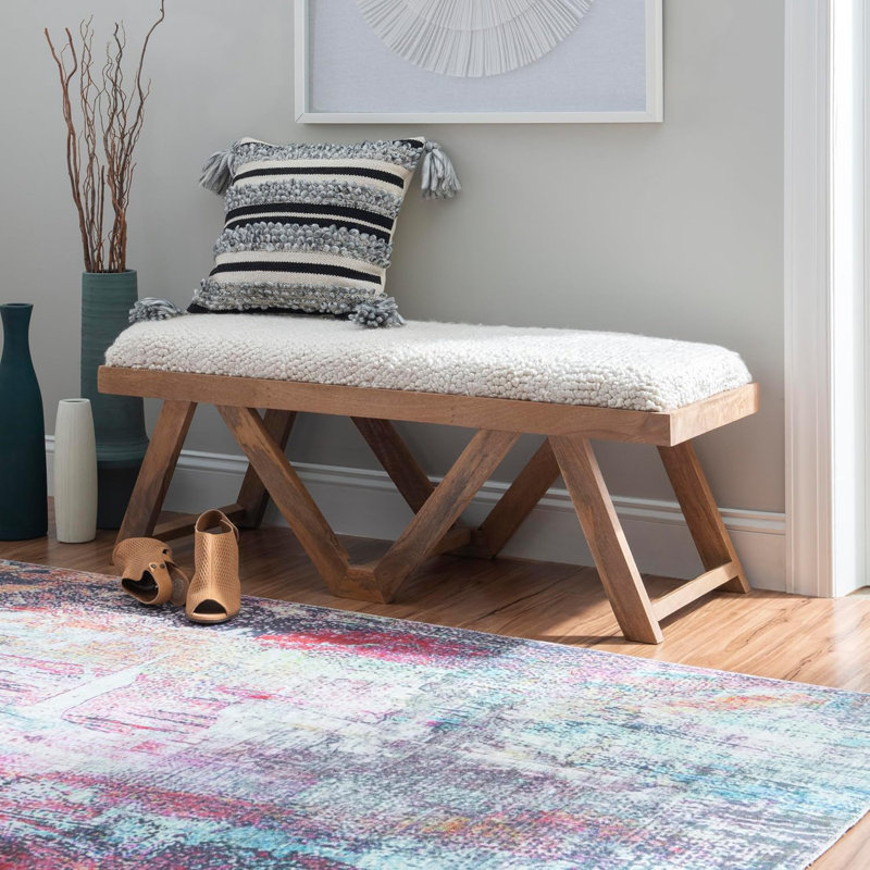 Banc berbère blanc en bois de manguier teint
