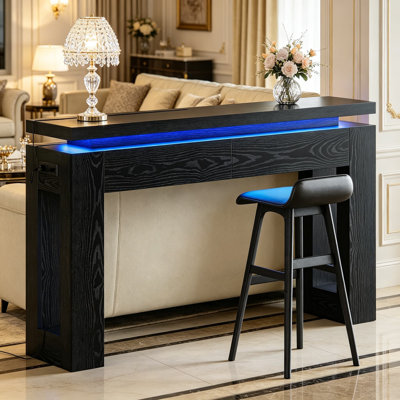 Modern Console Table With LED Lights And Charging Station, Entryway Sofa Table With Storage Drawers, Narrow Hallway Table For Behind Couch, Living Room, And Entrance