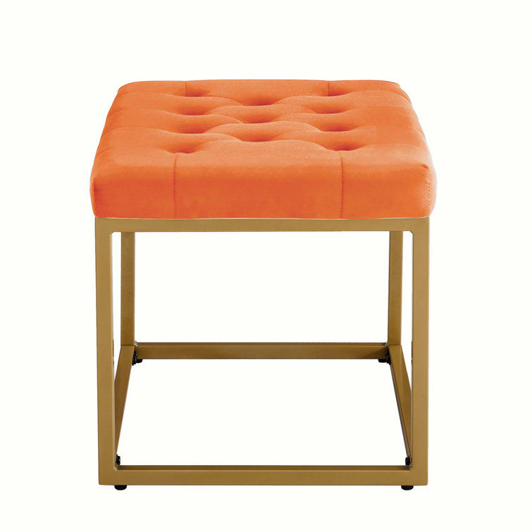 Siany Upholstered Ottoman Mercer41 Body Fabric: Orange Velvet