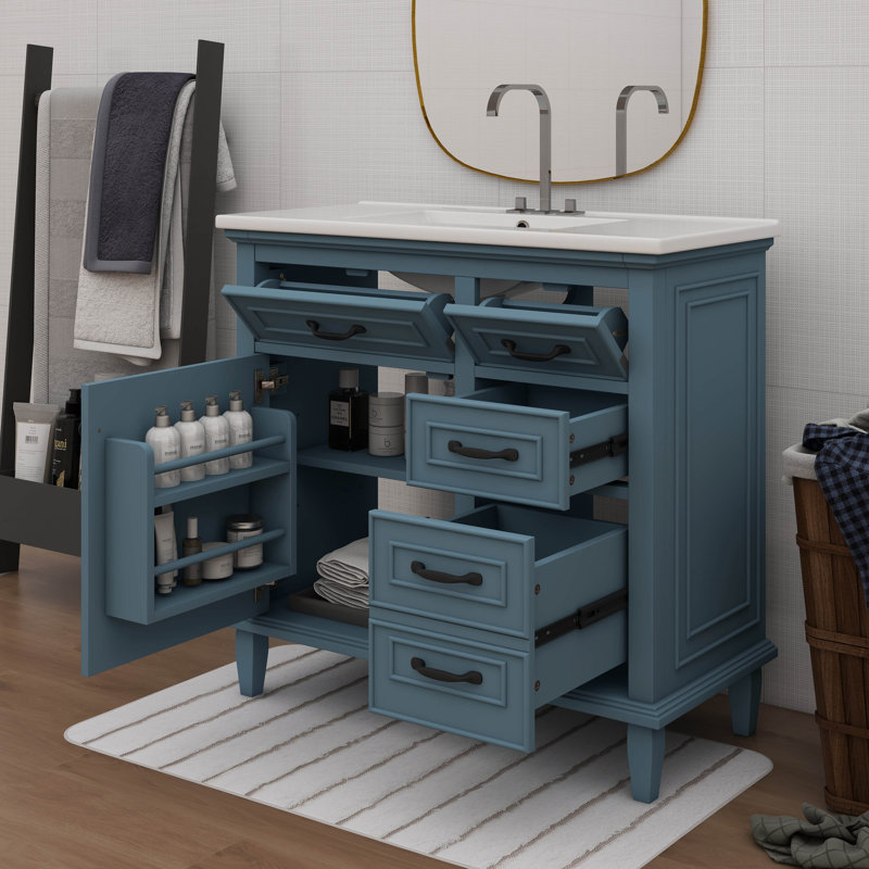 Ensemble de meuble-lavabo simple 36 po avec comptoir 36 po, ensemble de meuble-lavabo 36 po, 2 tiroirs basculants et tablette réglable incluse