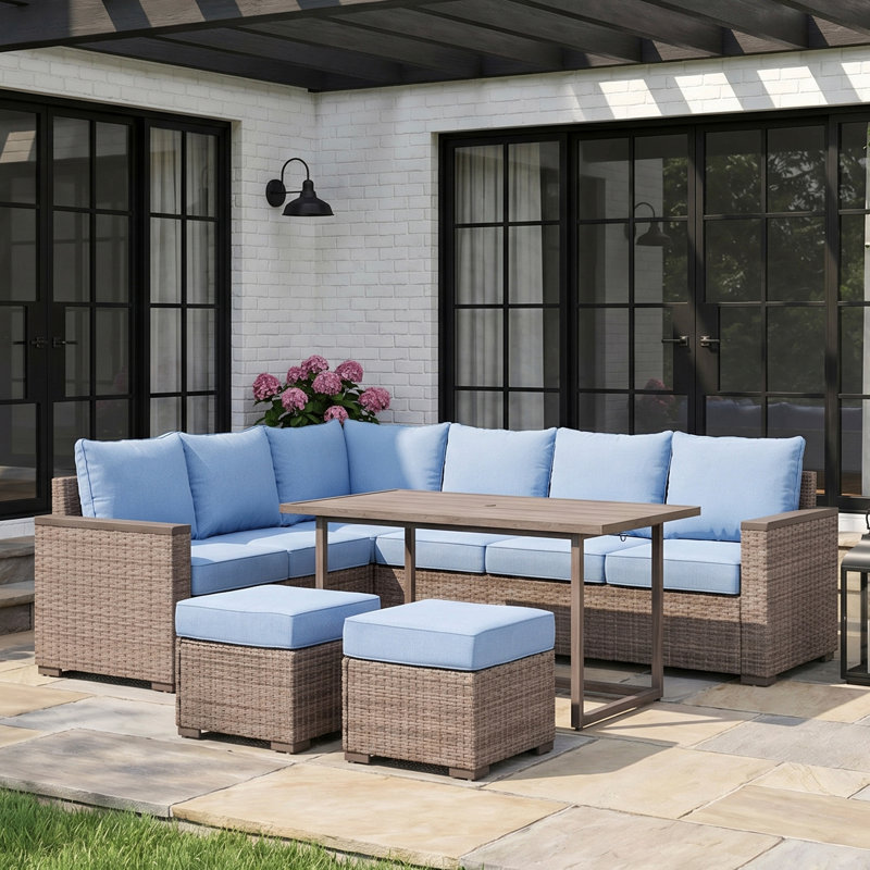 Élégant ensemble modulaire d'extérieur canapé repose-pieds table convertible en oléfine de qualité supérieure en résine tressée