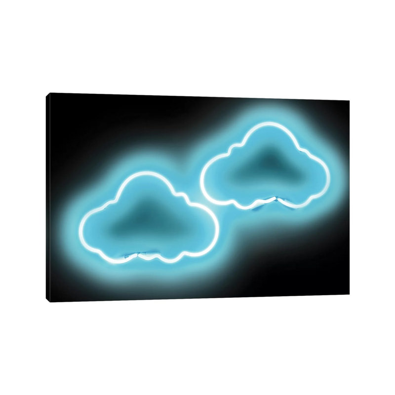 Neon Clouds Aqua On Black by Hailey Carr - Wrapped Canvas Print, 20.32 cm H x 30.48 cm W