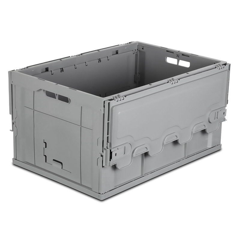 Mount-It! Collapsible Plastic Storage Crate, Folding Utility Distribution Container w/ Attached Lid