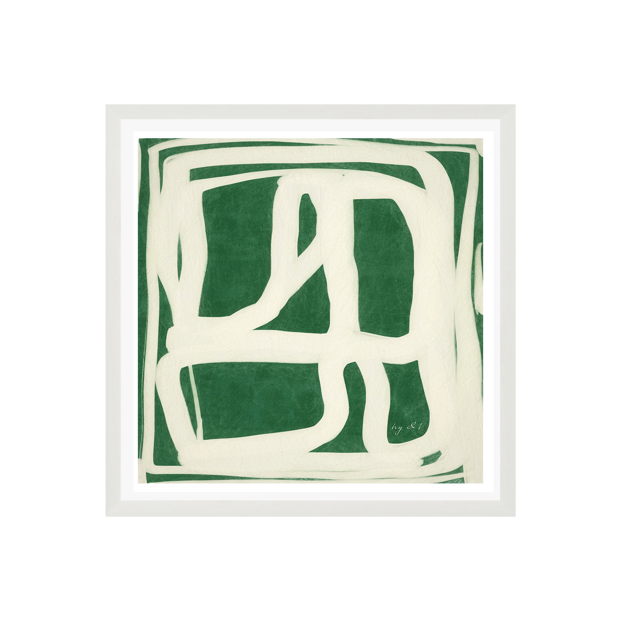 Green White Movement by Ivy&I, Yes, 12" H x 12" W x 0.75" D, White Framed Paper