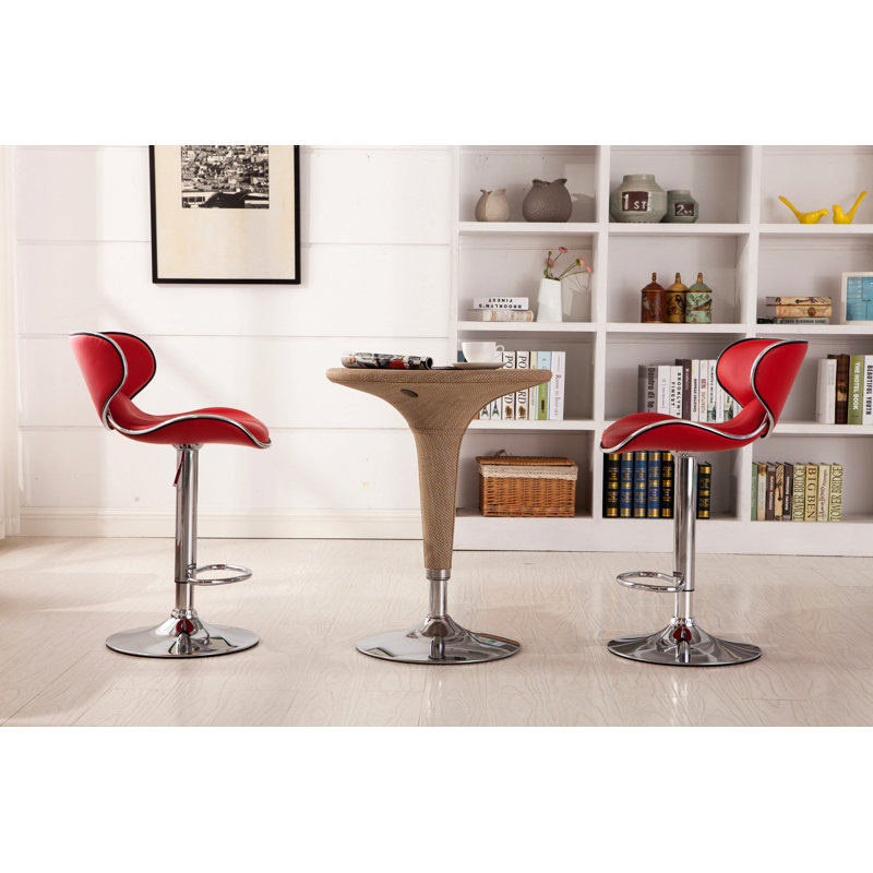 Ensemble de 2 tabourets pivotants réglables Masaccio avec base chromée Airlift, Argent argent, Rouge