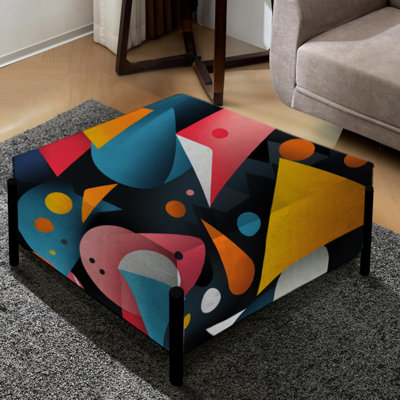 Pink And Blue Midcentury Triangle Patterns - Geometric Large Square Ottoman
