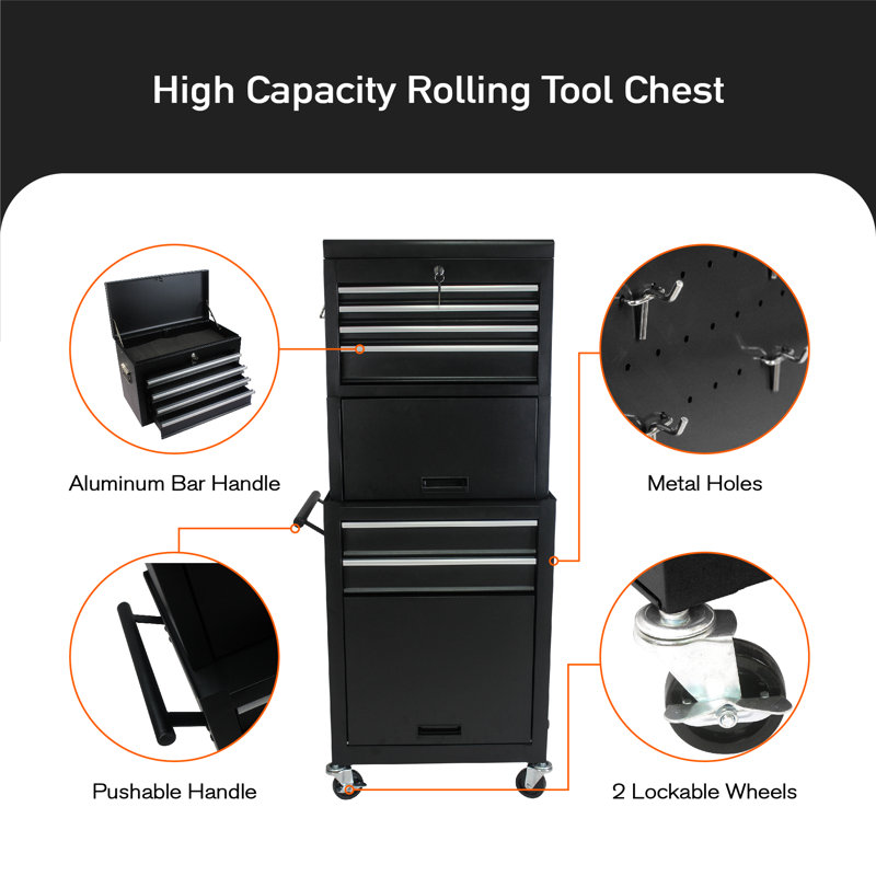 Almute 20.87'' W 6 -Drawer Steel Bottom Rollaway Chest with Wheels, Black