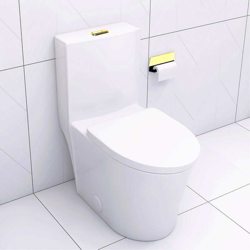 Glossy White Toilet With Advanced Flushing And Easy Maintenance Porcelain Powerful Flush Skirted Look, White