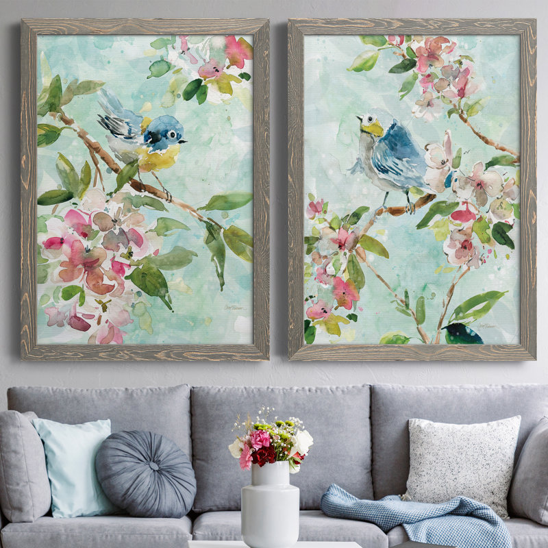 «Asbury Garden Song I», ensemble de 2 peintures sur toile encadrées, H 44 po x l 31 po x P 1 po, Encadré gris
