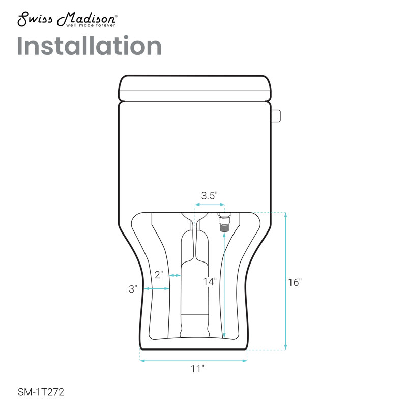 Toilette carrée une pièce carrée à gauche, chasse brute 10 po, 1,28 gallon par pouce carré