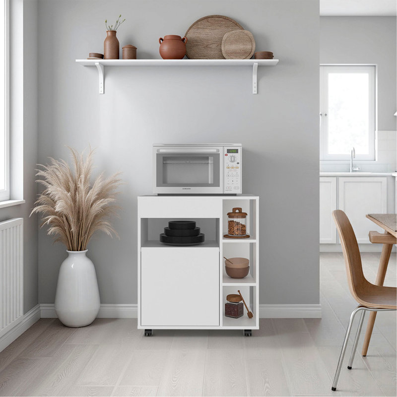 Armoire pour chariot à micro-ondes compacte Zombia, rangement, support pour micro-ondes et roulettes, blanc