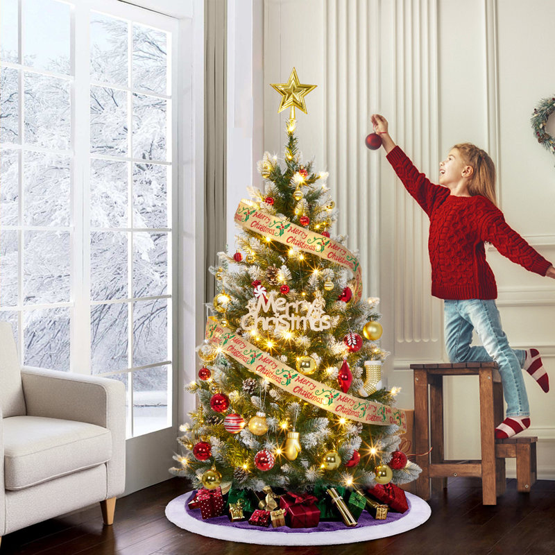 Arbre de Noël artificiel pré-décoré pré-décoré, partiellement floqué, 6'