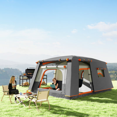 Outsunny 4 Man Camping Tent Double Layer with Porch 430 x 305 x 195 cm Grey