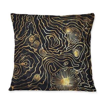 Gold Black Abstract Waze - Abstract Pillow