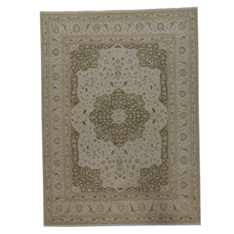 Tapis brun / gris en laine noué à la main de conception unique 8 pi 11 po x 12 pi 1 po