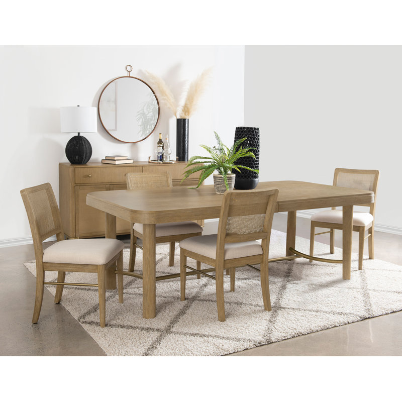 Cirilla 5-piece Extension Leaf Dining Table Set Sand Wash, 5 Pieces: Table, 4 Chairs, Brown/Beige