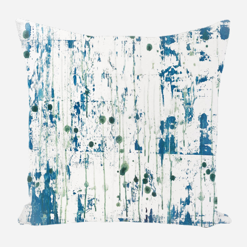 Housse et insert en lin, 11 po x 11 po, Carré, Bleu / blanc 2