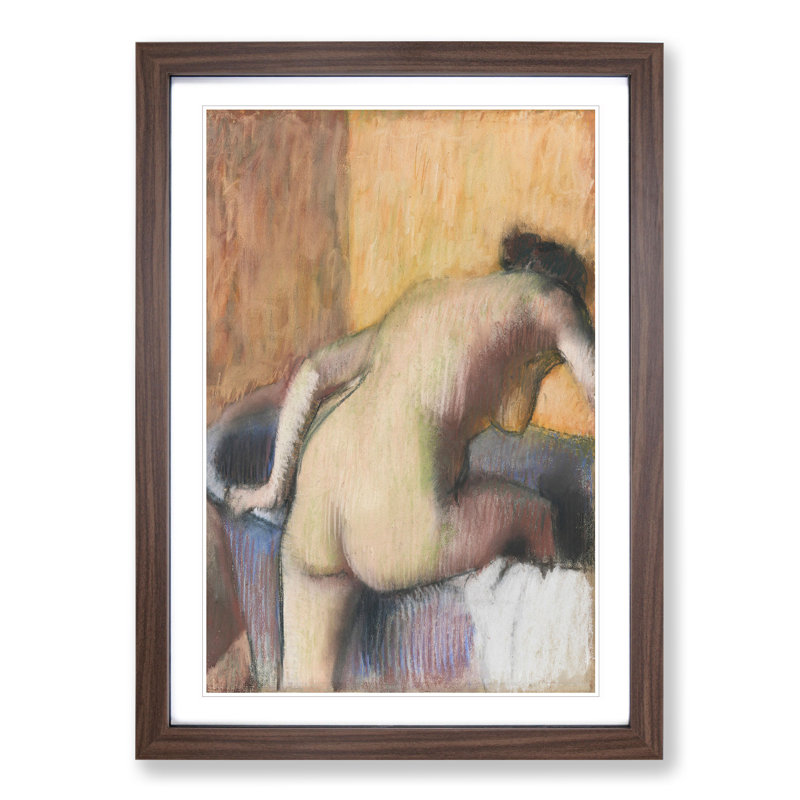 Bather Stepping into a Tub by Edgar Degas - Picture Frame Painting, 36cm H x 27cm W x 2cm D, Walnut