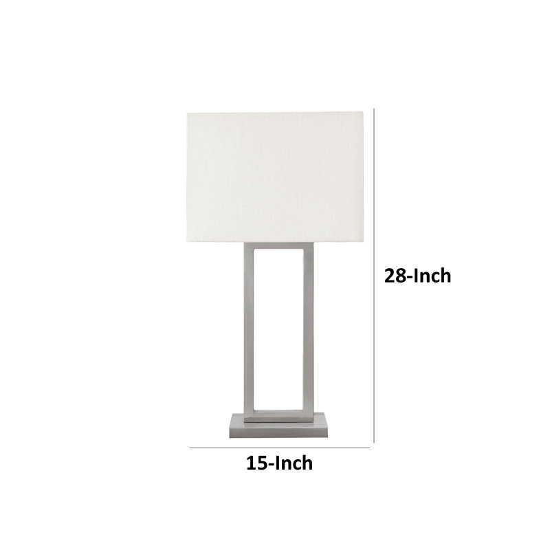 Shelly Table Lamp, USB Port, Plated Nickel Metal Base, Ivory Fabric, Nickel
