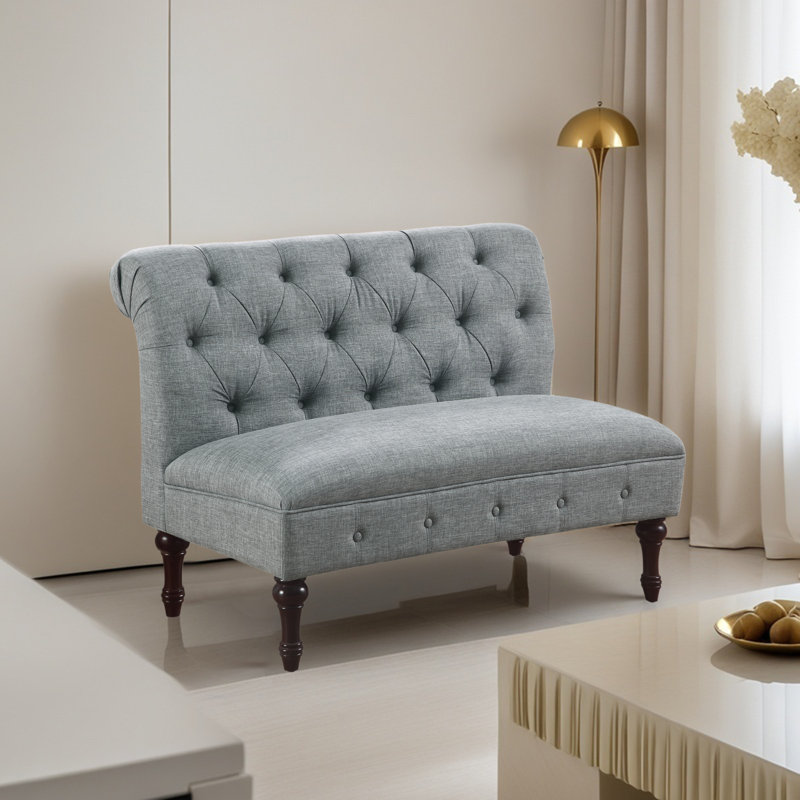 Upholstered Tufted Fine Polyester Chair Loveseat Sofa Bench with Armless Design Easy Assembly for Living Room Bedroom, Gray