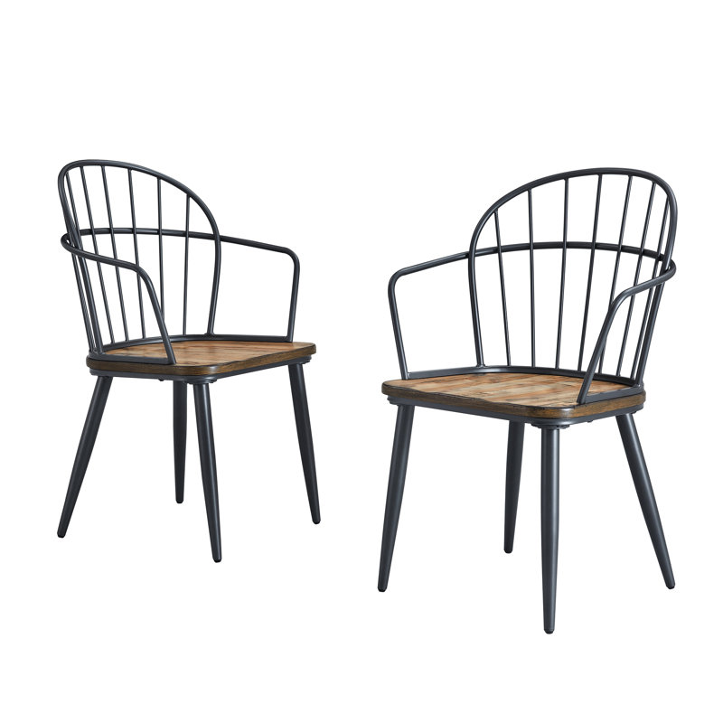 2 chaises de salle à manger, placage de bouleau, pieds en métal, base en fer noir mat et métal, finition l 22,08 po x P 24,57 po, H 35,52 po