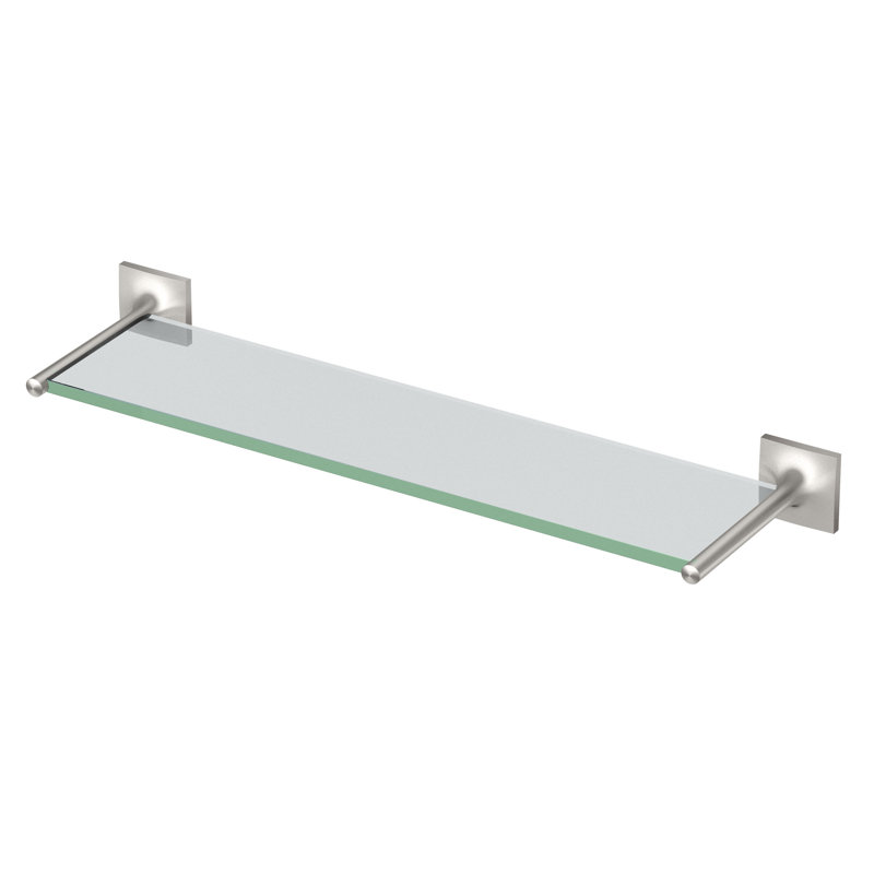 Waterline Bathroom Vanity Glass Shelf | 21.5"L x 5.75"D, 8 mm Tempered Glass Shelf, Satin Nickel