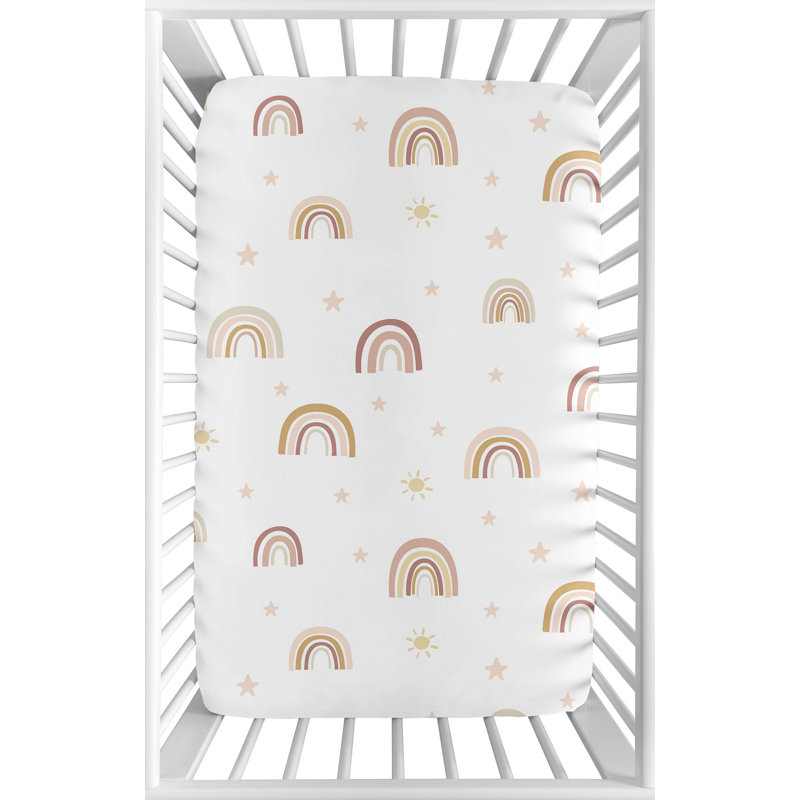 Pink and Yellow Boho Rainbow Mini Crib Sheet Set