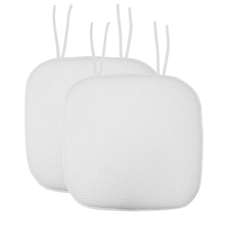 Coussin de chaise antidérapant en mousse à mémoire de forme 16 po x 16 po avec attaches Honeycomb, 2, Blanc