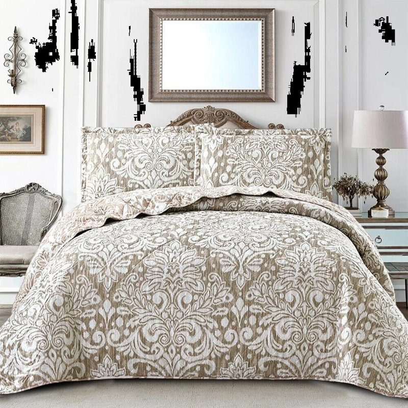 Cammeron Polyester Floral Bedspread with Pillowcases, Single, Beige