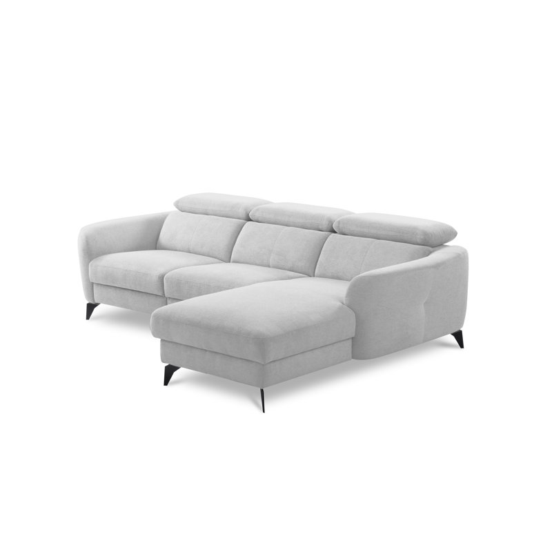 Brighton Power Reclining Corner Sofa with Adjustable Headrests in Chenille Fabric, Grey, Right Hand Facing