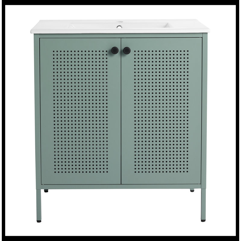 Meuble-lavabo simple 30 po avec plateau en céramique Evangelyn, Vert menthe