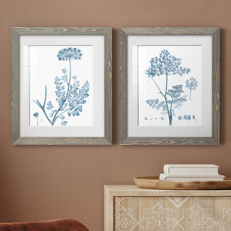 Antique Botanical in Blue V - ensemble de 2 reproductions d'art sur papier encadré, H 20 po x l 17 po x P 1 po