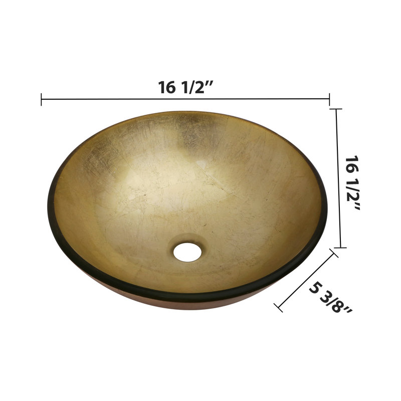 16.5" Round Tempered Glass Bathroom Vessel Sink, Circle Artistic Bathroom Basin with Pop-up Drain and Basin Faucet