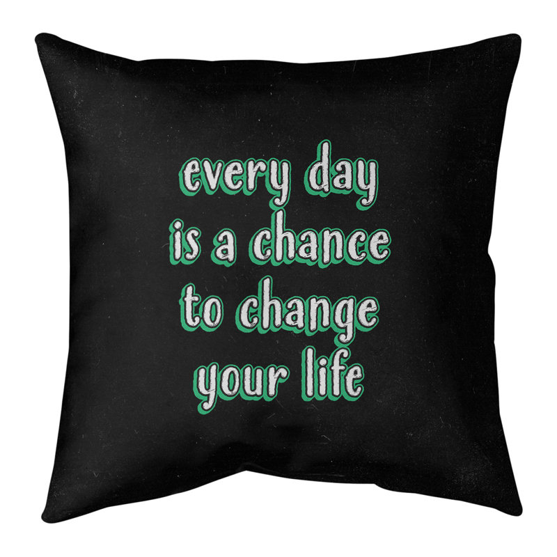 Coussin de style tableau noir changer votre citation vie, Vert, 16 po x 1 po
