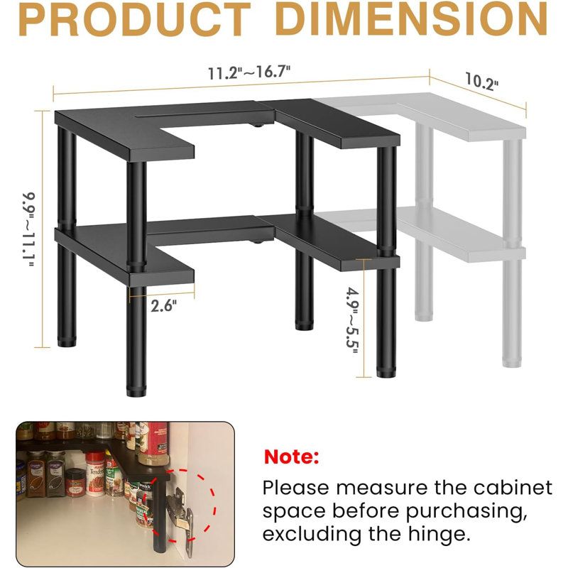 Expandable Black Metal 2-Tier Spice Rack Organizer