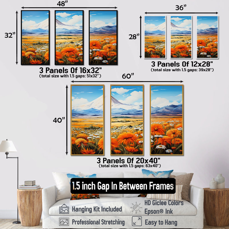 «Wildflowers Charm In Mountain Scenery - Wildflowers», ensemble de reproduction d'art mural, Cadre flottant noir