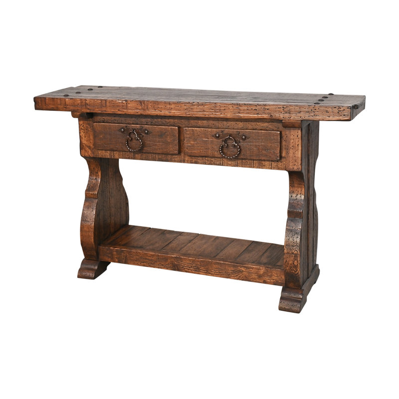 Table de canapé en bois massif avec tablette Old World Farmhouse