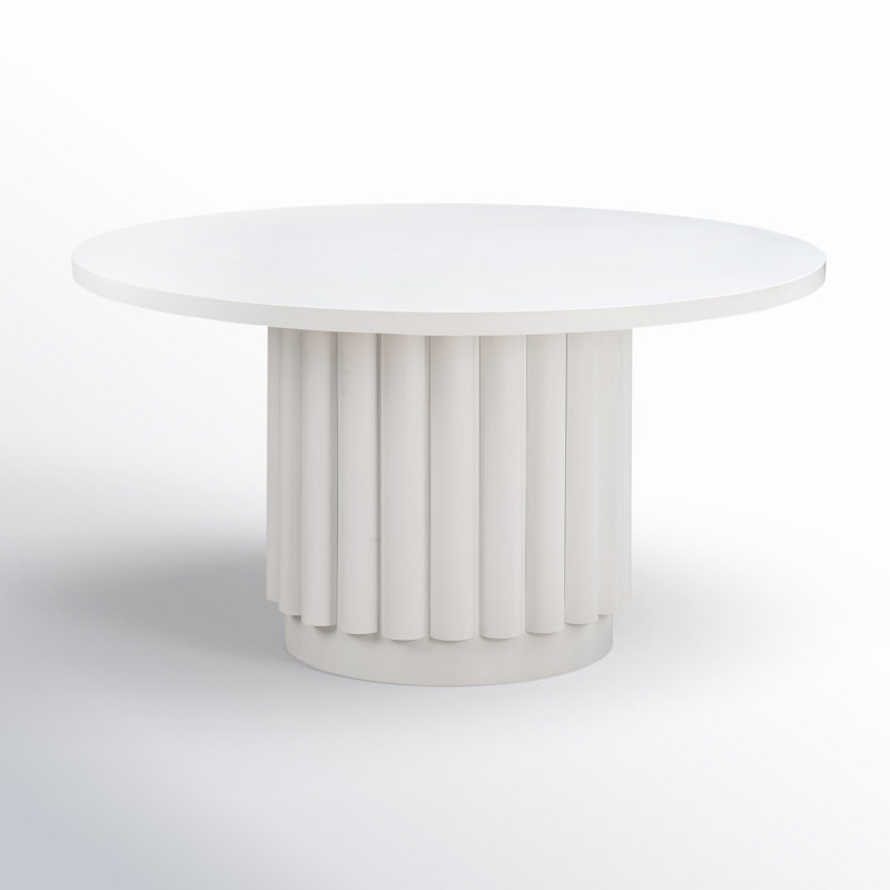 55" White Round Wood Dining Table with Pedestal Base