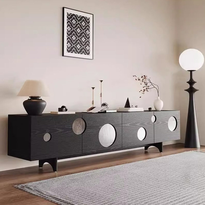 Meuble télé noir en bois massif, H 20,67 po x L 15,75 po x l 86,61 po