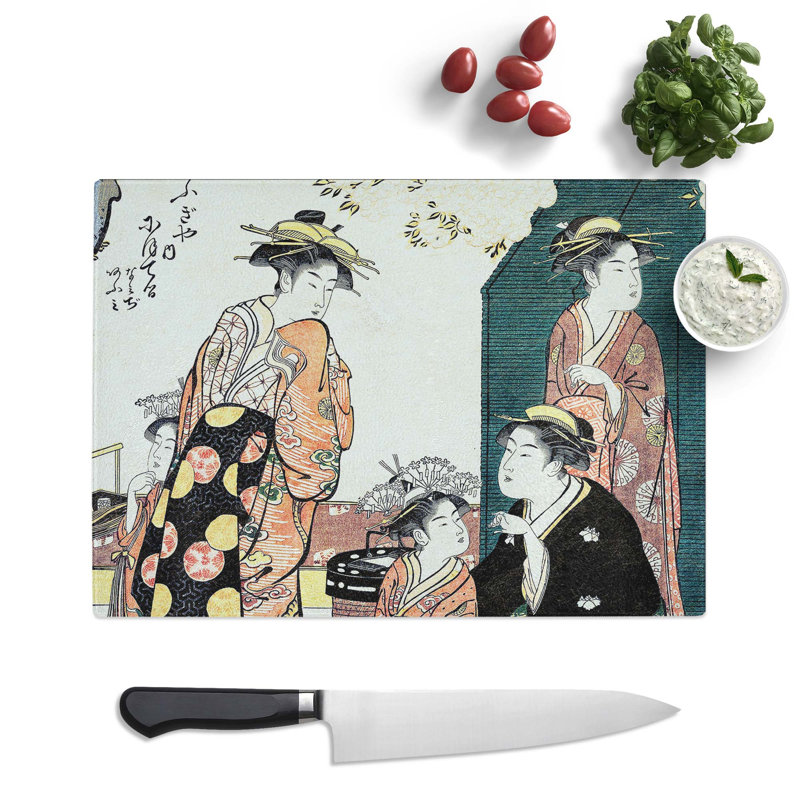 Tempered Glass Portrait of the Courtesan Nioteru of the Ogiya by Torii Kiyonaga Chopping Board, 39 cm x 28.5 cm