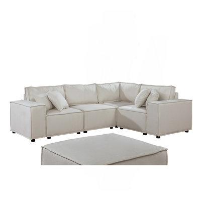 99" Modular Sectional Sofa With Ottoman In Beige Linen