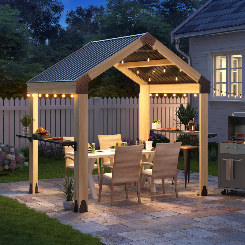 Gartoo 8 ft. W x 6 ft. D Outdoor Wooden Grill Gazebo with Galvanized Steel Roof